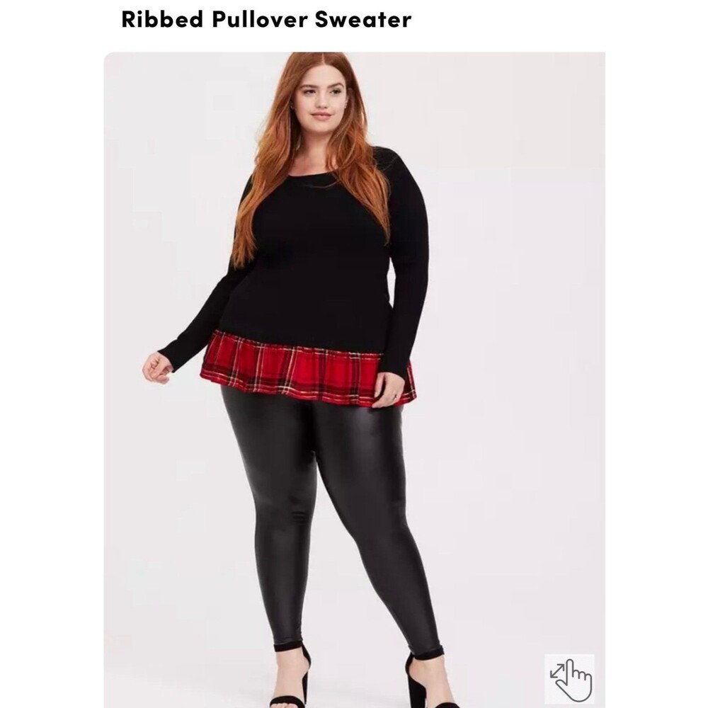 Torrid size 2 black and red plaid ribbed crew neck sweater